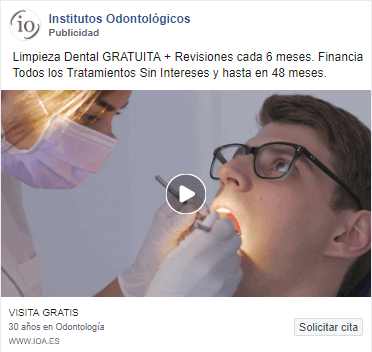 Ejemplo anuncio facebook ads clinica dental